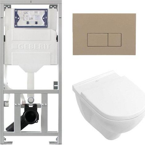 Villeroy & Boch O.novo Ensemble WC - réservoir encastré Geberit - cuvette suspendue à chasse profonde - abattant softclose - plaque de commande taupe