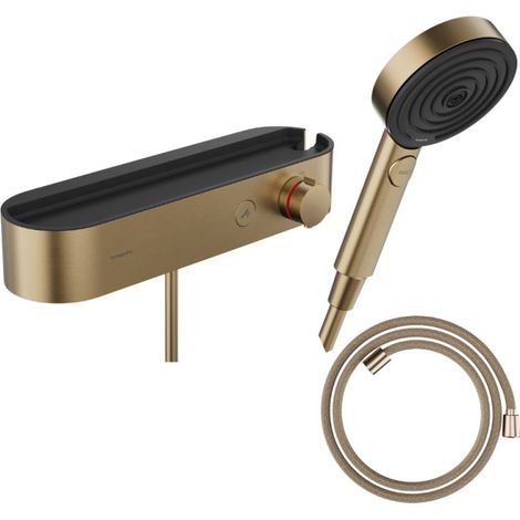 Set de ducha termostática HANSGROHE ShowerTablet Select + Flexo Designflex + Teleducha Pulsify Select S (3 tipos de chorro) – Bronce cepillado (1/4)