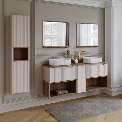 Doppelwaschtisch und Hängesäule 140.4cm Riva mit 3 Schubladen, Kaschmir