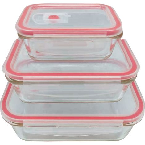 Pack de 3 táperes herméticos de cristal 0.33 - 0.84 - 1.85L