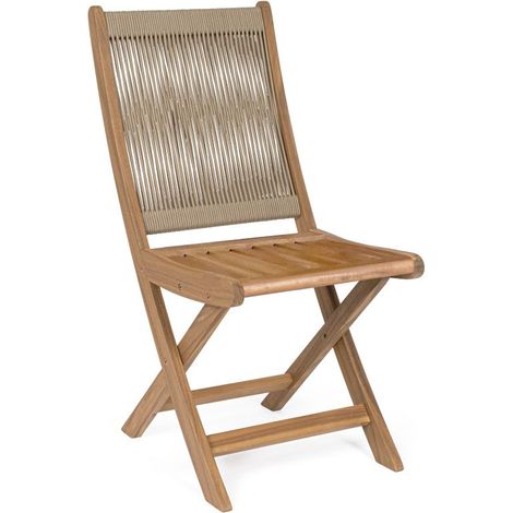 SEDIA PIEGHEVOLE LEGNO ACACIA DA ESTERNO CON CORDA INTRECCIATA TORTORA 42X61X90