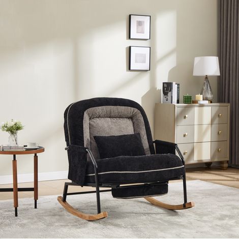 Fauteuil à bascule inclinable avec repose-pieds escamotable noir et gris OKMYHOME (1/5)