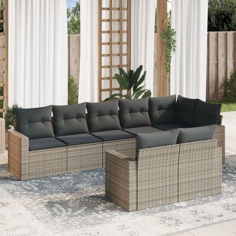 Salon de jardin modulable 8 pcs en résine tressée avec rangement et coussins gris - PANGIVO (1/3)