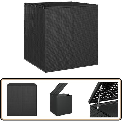 Garten-Kissenbox PE Rattan 100x97,5x104 cm Schwarz - Gartenkiste - Außenschrank - Stauraum - Gartenaufbewahrung - Wetterfest