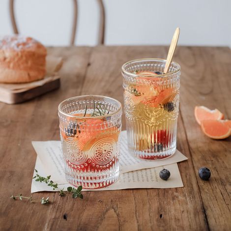 Retro-Glas-Set mit Prägung, 350 ml, eleganter Goldrand, mit Schaumstoffbox, hohe Qualität. (1/5)