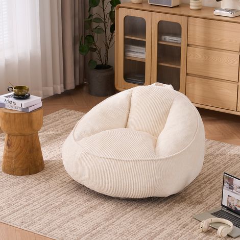 Pouf taille moyenne beige pour adultes et enfants, siège au sol confortable adapté pour salon, chambre, salle de jeu et bureau (1/5)