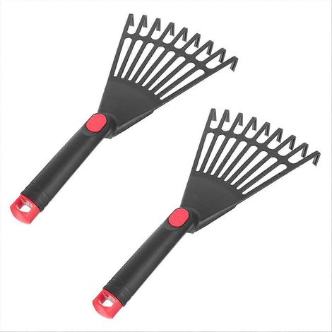 Gardening Hand Rake plastique à main Rake Gardening Hand outil feuille Rakes poignée courte Great pour gazon Lot de 2 (1/5)