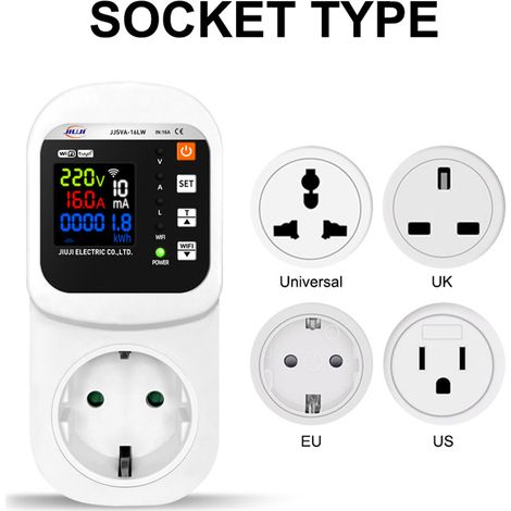 Ortviai Prise intelligente WiFi 16 A avec écran LCD, protection surtension/sous-tension/courant, compteur d'énergie (1/4)