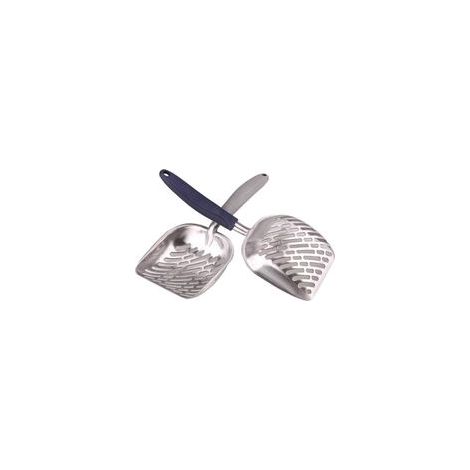 Pelle à litière pour chat, pelle à litière en métal solide, pelle à tamis durable pour animaux de compagnie (version brillante, bleu, blanc) (1/5)