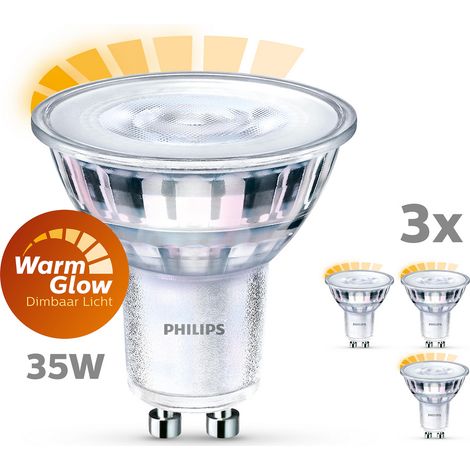 Philips LED WarmGlow Spot GU10 35W Dimmable Lumière blanche chaude - 3 pièces (1/5)