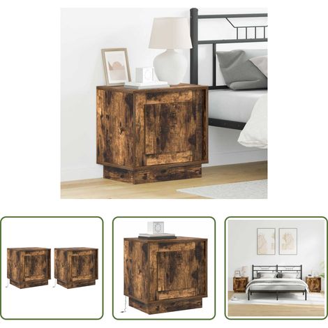 Holz Nachttisch - Nachttisch 2 pcs Geräucherte Eiche 44 x 34,5 x 45 cm (1/5)