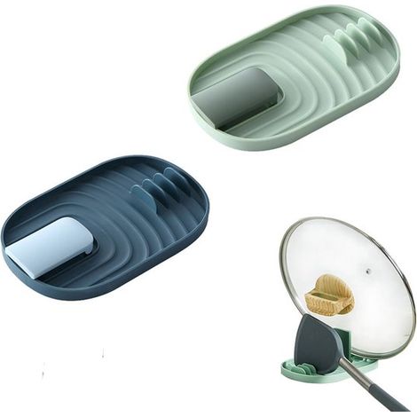 Set di 2 porta spatole e cucchiai, supporto per coperchi di pentole per fornelli, mestoli, organizer da cucina multifunzionale - Blu e Verde (1/5)