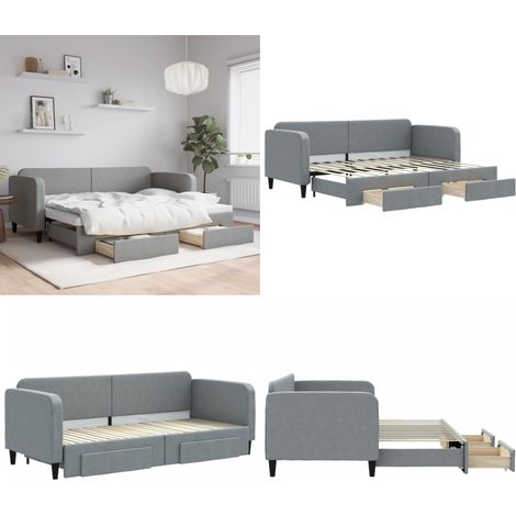 Tagesbett Ausziehbar mit Schubladen Hellgrau 80x200 cm Stoff - Sofa - Schlafsofa - Gästebett - Tagesbett - Ausziehbares Bett - Home & Living
