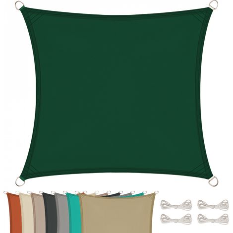 Voile d'ombrage carré pour terrasse, jardin, toile imperméable et résistant UV - 4 x 4 m - Vert foncé - Linxor