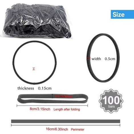 100 Pièces Elastiques Caoutchouc, 8.5cmX5mm Largeur Noir Pièces Bande Caoutchouc, Réutilisation Sangle Elastique, Rubber Band Utilisé pour Fourniture Bureau, Famille, École (1/3)