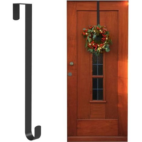 38cm Wreath Hanger for Front Door, Metal Christmas Decoration, Over-the-Door Hook, Black (1/4)
