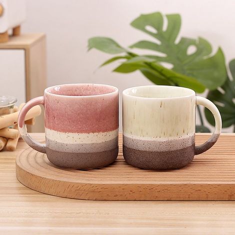 2 grands mugs rétro en céramique – 400 ml – Rouge corail – Compatibles micro-ondes (1/4)