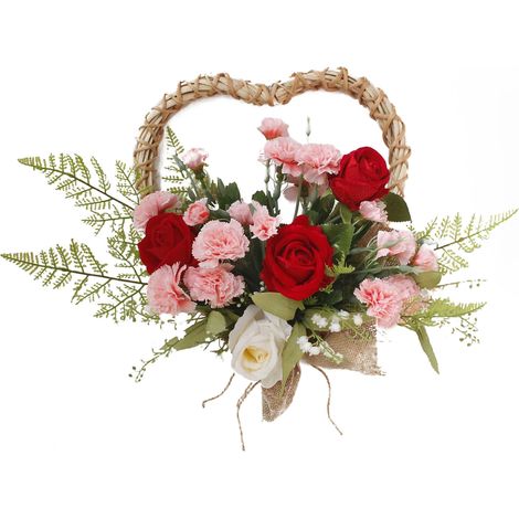Wandkranz aus roten Rosen und Tulpen, Türdekoration zum Valentinstag, Muttertag (1/5)