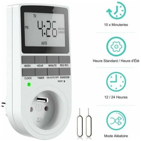 Prise Programmable Digitale  - Minuterie Numérique Hebdomadaire avec Ecran LCD - Minuterie Prise Electrique 12H/24H/7Jours - Économie d'Énergie Pour L'électroménagers et L'éclairage - 1 Pack