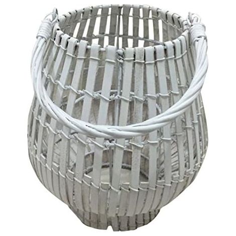 King Home LANTERNA BAMBOO WHITE C/BICCHIERE 20x39h cm (1/4)