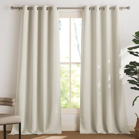 AMXCNOY Verdunkelungsvorhänge, 2er-Set, 140x244 cm, Beige, Ösen, Wärmedämmend, Lichtundurchlässig, für Schlafzimmer, Wohnzimmer, Fensterdekoration, Kälteschutz (1/5)