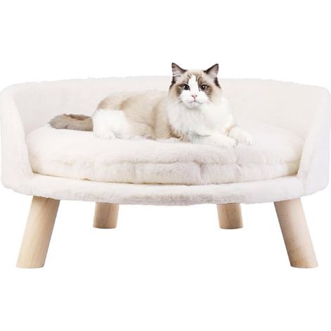 BelleRise - Canapé-lit pour chat avec tapis imperméable amovible - Canapé surélevé en peluche pour chien et chaton (Diamètre 35 cm)
