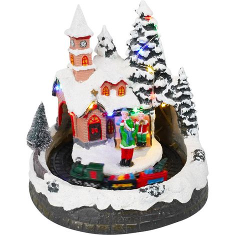 Villaggio Natalizio 19x18x19 cm in Resina con Trenino Musica e Luci (1/2)