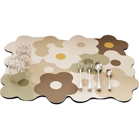 Tapis d'égouttage de cuisine rafraîchissant, mignon et élégant, résistant à la chaleur et absorbant, coloris café et blanc. (1/5)