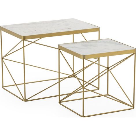 Set de 2 tables d appoint marbre et métal - Doré et blanc (1/5)