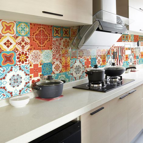 Sticker Mural Carrelage adhésif Cuisine Salle de Bain - 60 STICKERS CARREAUX DE CIMENT AZULEJOS GIULIA - 60stickers20x20cm (1/5)
