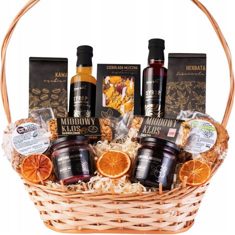 Geschenkkorb-Set mit Tee, Kaffee, Sirup, Schokolade und Marmeladen zum Verschenken (1/4)
