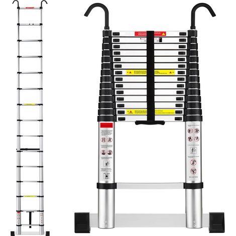 Teeno – Échelle télescopique en aluminium 4,4 m – Charge 150 kg – 2 crochets amovibles – Pieds antidérapants pour stabilité accrue - hauteur-4