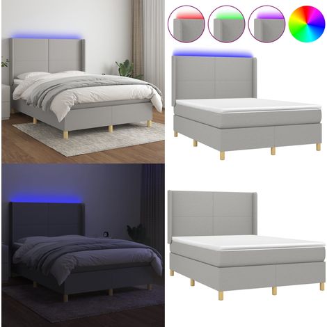 Boxspringbett mit Matratze & LED Hellgrau 140x190 cm Stoff - Boxspringbett - Doppelbett - Lattenrost - Bettauflage - LED Beleuchtung - Home & Living (1/5)