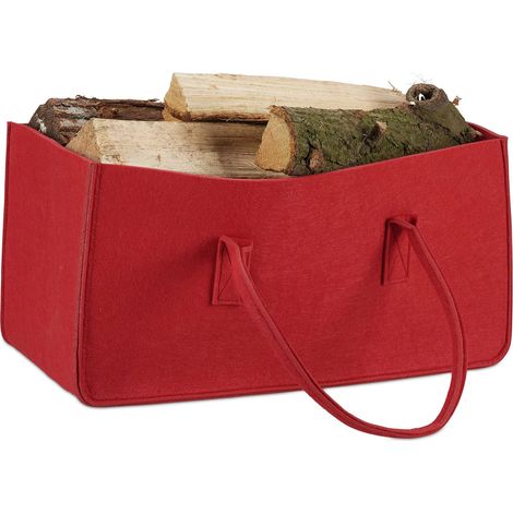 Relaxdays Borsa portalegna per camino in feltro cesto portatile portariviste pieghevole HxLxP: 25 x 25 x 50 cm rosso (1/5)