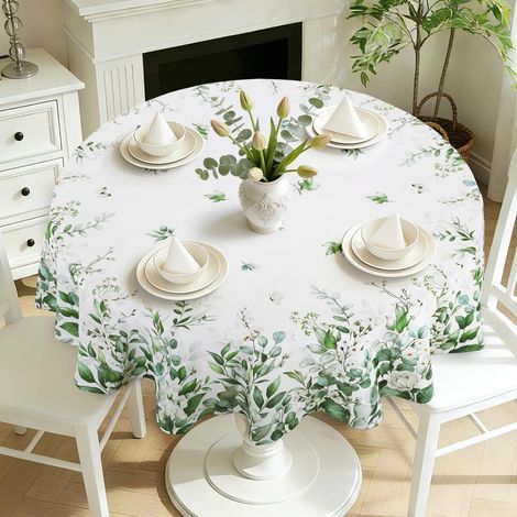 Nappe ronde 180 cm Printemps Été Feuilles d'eucalyptus Vert sauge Facile d'entretien