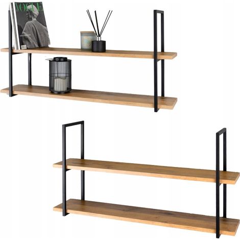 Loft Industrial Wandregal, schwarz, Metall, Holz, 100x22x50 cm, Cesa L (1/5)