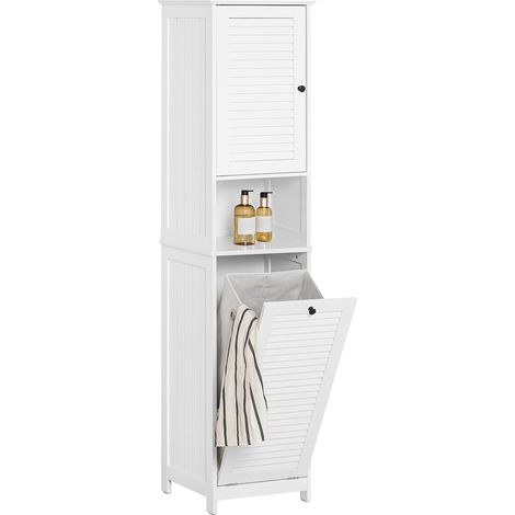 Mueble Columna de Baño con 1 Cesto para Ropa Sucia Armario Alto para Baño Estanterías de Baño con 1 Puerta y 3 Estantes 40 x 38 x 170 cm Blanco BZR124-W SoBuy ES (1/5)