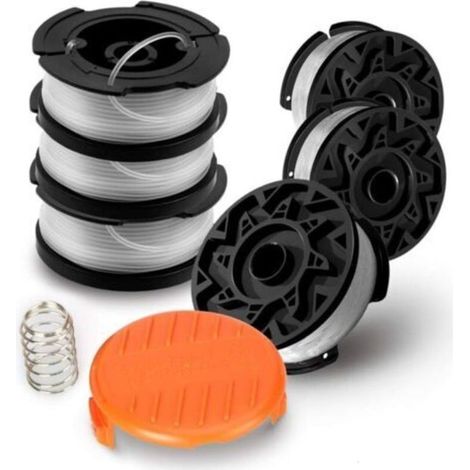 Lot de 6 Bobines A6485 A6481 pour Black Decker Coupe-Bordures,6 x 9 m de Fil en Nylon, Fil de 鈱€1,65 mm+1 Capuchon +1 Ressort-- (1/5)