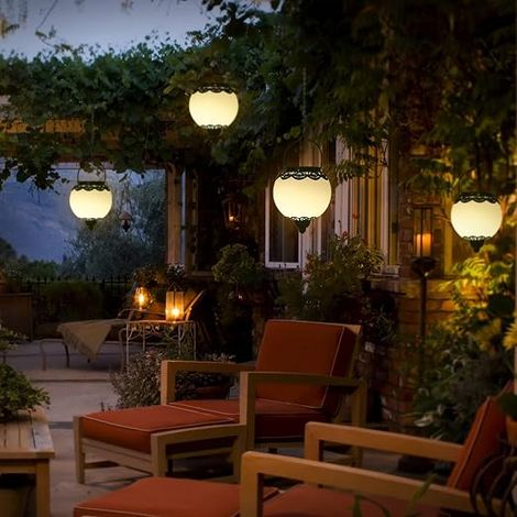 Solar Lantern Outdoor Hanging Ball Waterproof Solar Lights Outdoor Garden Path Balcony Porch Wall Decor (1/4)