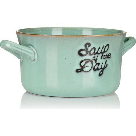 Bol de sopa de gres de 500 ml, color verde (1/5)