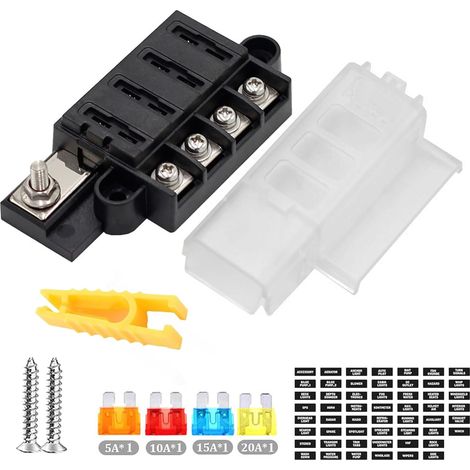 Porte Fusible 12v 4 Voies Porte Fusible Boite Voiture Avec Couverture étanche 4 Fusibles 5a 10a 15a 20a Pour Camion Bateau à Moteur Cargo Yacht (1/5)