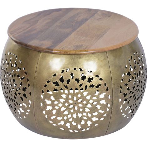 Mesa Centro Hierro Mango 59X59X40 Tallado Dorado (1/5)