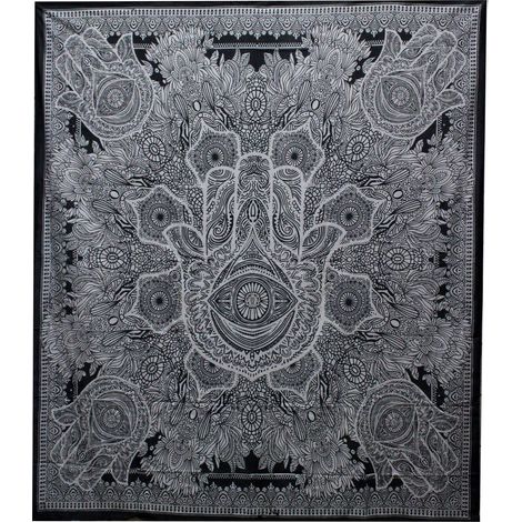 Couvre-lit Double Coton + Tenture Murale B&W - Hamsa- Vendu par 1