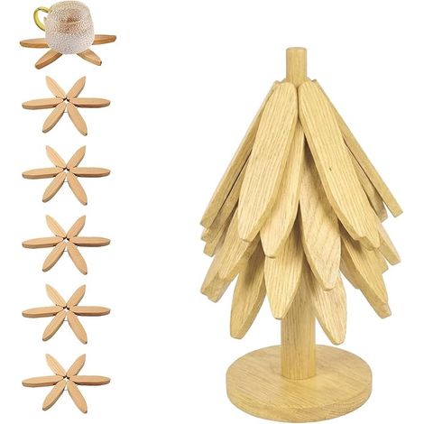 Dessous de plat pliables en forme de fleur pour tasses et verres à eau, protection de table pour maison, cuisine, salle à manger bois naturel (1/5)