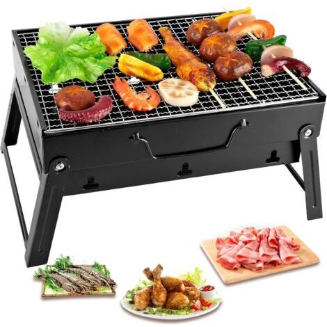 QORVA-Barbecue Portable Petit Barbecue à Charbon de Table Domestique Pliable, pour pique-nique, jardin, terrasse, camping, voyage