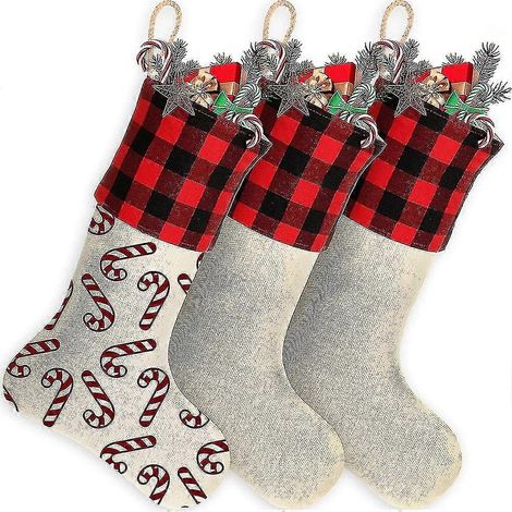 3 pares de calcetines navideños de arpillera para sublimación, ideales para decorar el árbol de Navidad. (1/5)