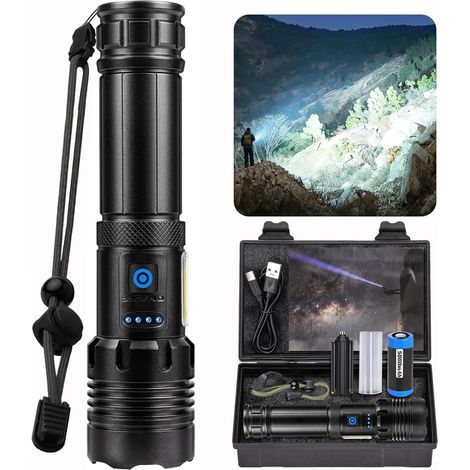 Lampe Torche LED Ultra Puissante, 1000000 Lumens Lampe Lorche LED Rechargeable, Longue Durée, 7 Modes & IPX6 Étanche Lampe Torche Tactique Idéal Pour Camping, Marche, Pêche, L’urgence (1/5)