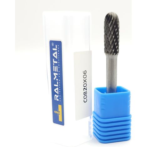 Vollhartmetall-Rotationsfeile, abgerundeter Zylinder, 8 x 20 x 6D x 65 mm, 60 HRC (1/4)