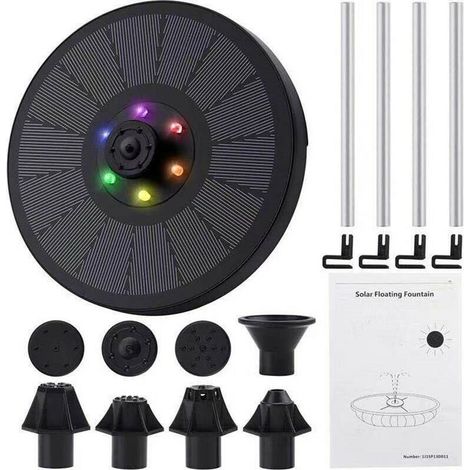 SP13D Solar Fountain Pump, 3W Solar Bird Bath Fountain with LED Lighting for Birds, Suitable for Sinks, Aquariums and Gardens, Black, 1 Piece (1/5)