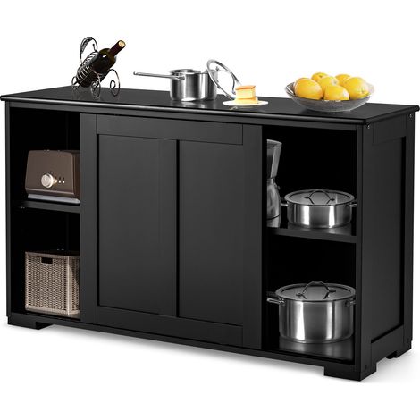 COSTWAY Freestanding Kitchen Storage Cabinet Floor Storage Cabinet-Black